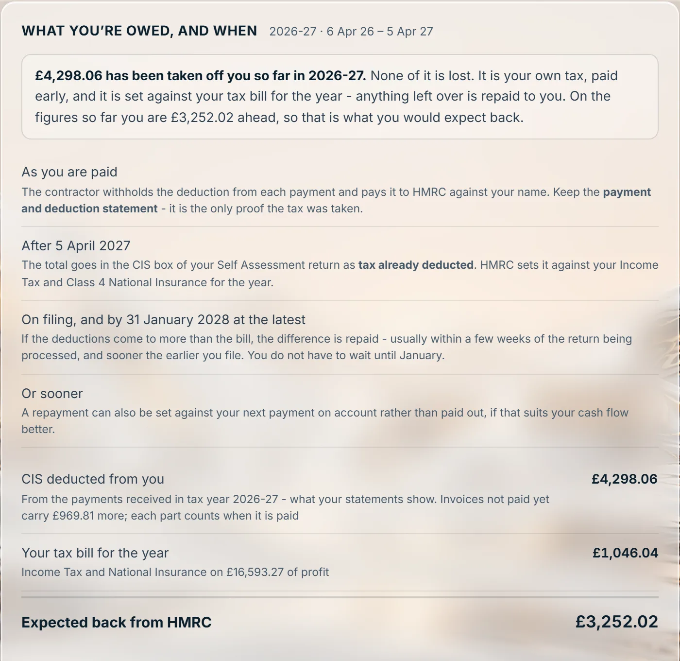 What you're owed, and when: a Stoneledger screen, showing the sole trader sample book