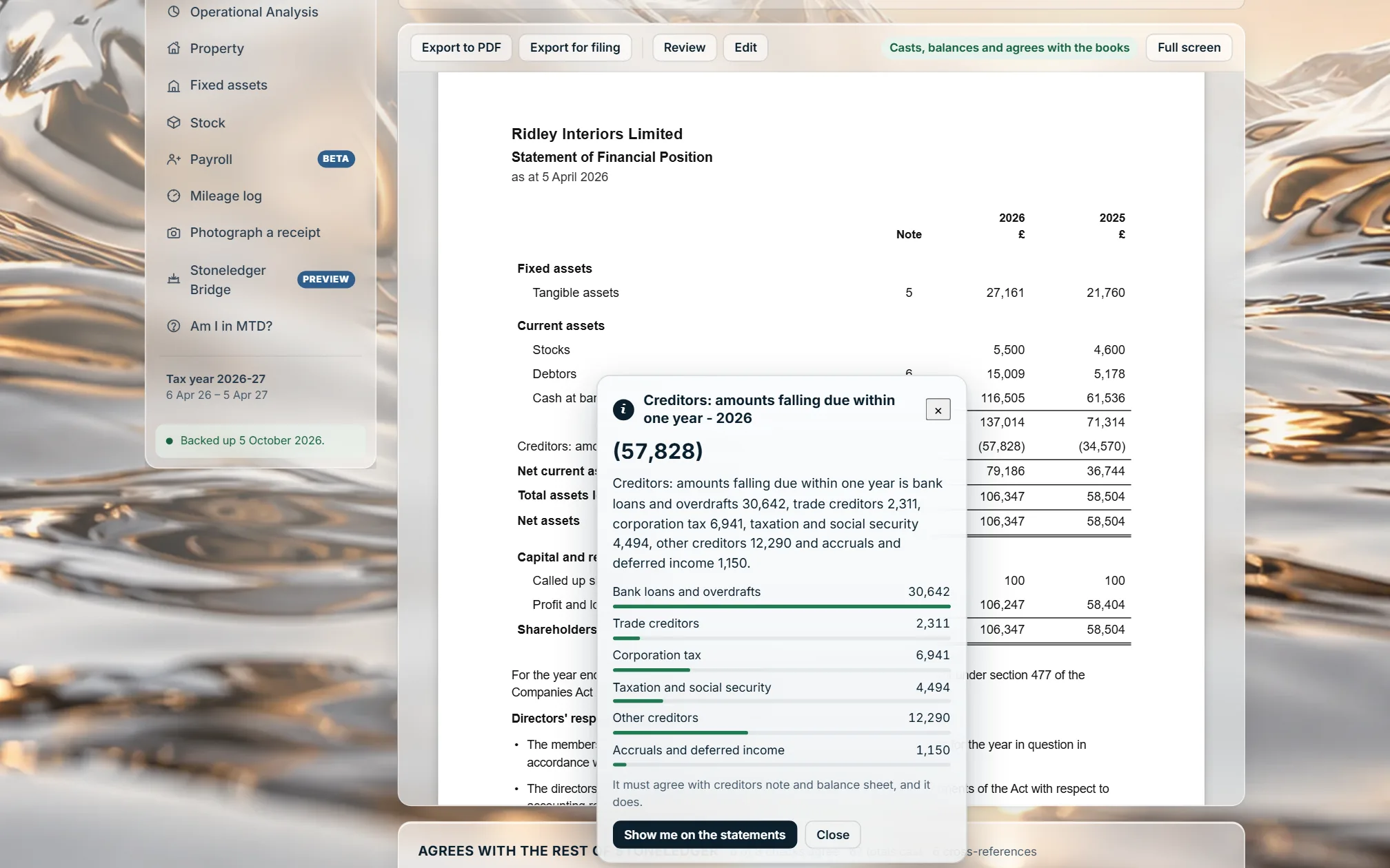A figure on the financial statements explained: the creditors line and the note it comes from