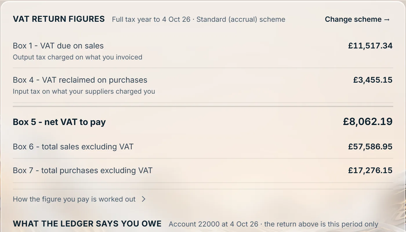 Stoneledger's VAT return figures, box by box