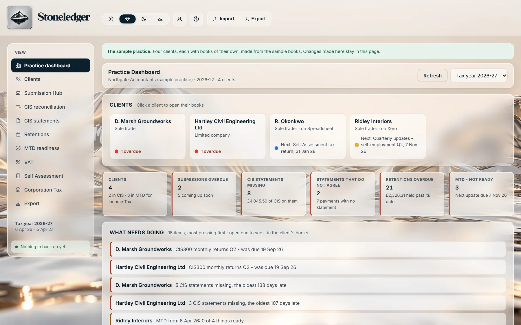 The Practice Dashboard: every client and where each one stands